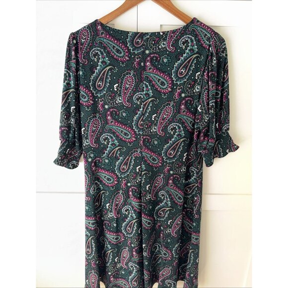 Tommy Hilfiger Dress Womens 12 Green Paisley Short Sleeve A Line Shift Stretch - Picture 8 of 13
